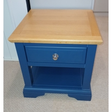 Navy Blue and Oak Lamp Table with Drawer