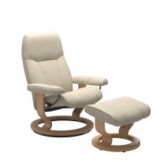 Stressless Consul Large Chair and Footstool with Classic Base