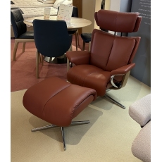 Stressless Medium Magic Recliner Chair and Footstool in Paloma Dark Henna and Cross Base