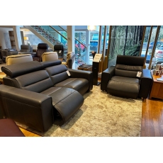 Stressless Emily 2 Seater with LHF Power Recliner and Power Recliner Chair in Noblesse Grey Leather