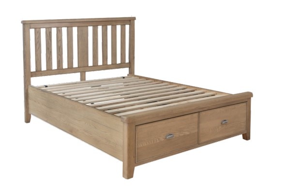 Paris  Bed with Wooden Headboard and Drawer Footboard in Oak Finish