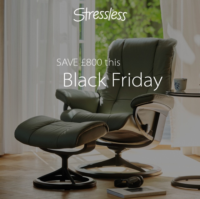 Stressless Mayfair Chair & Stool with Signature Base Black Friday Promotion